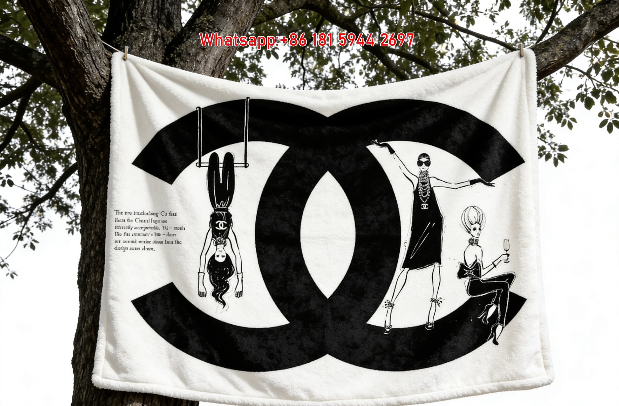 Chanel CC Logo Fashion Illustration Flannel Sofa Throw Blanket IMG_6712
